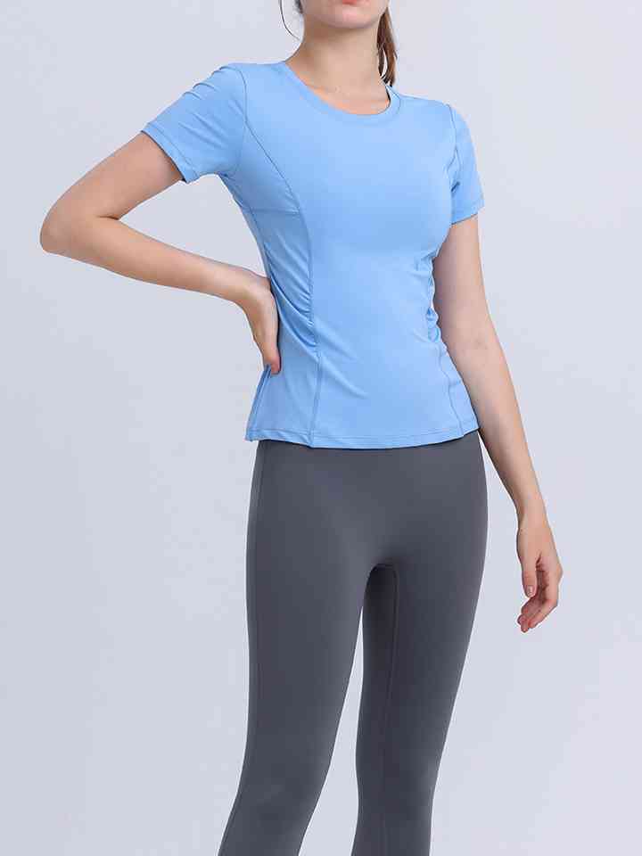 Round Neck Short Sleeve Active Top Sky Blue
