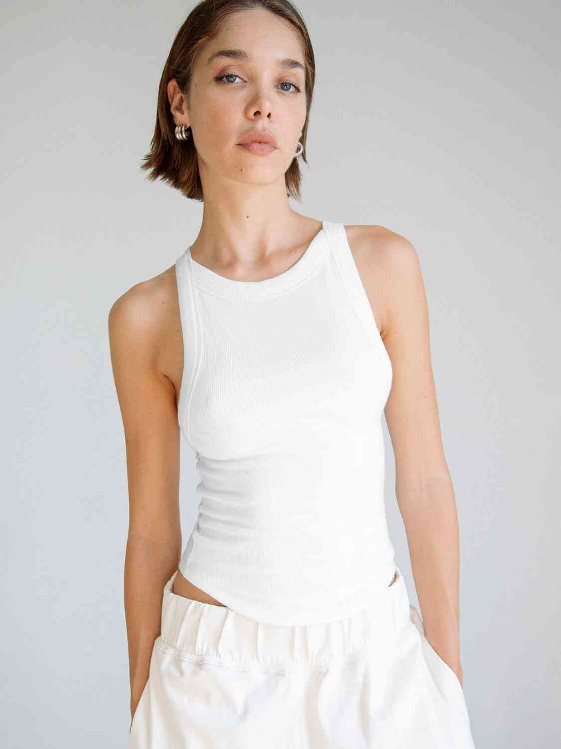 Halter Neck Ribbed Cropped Top White