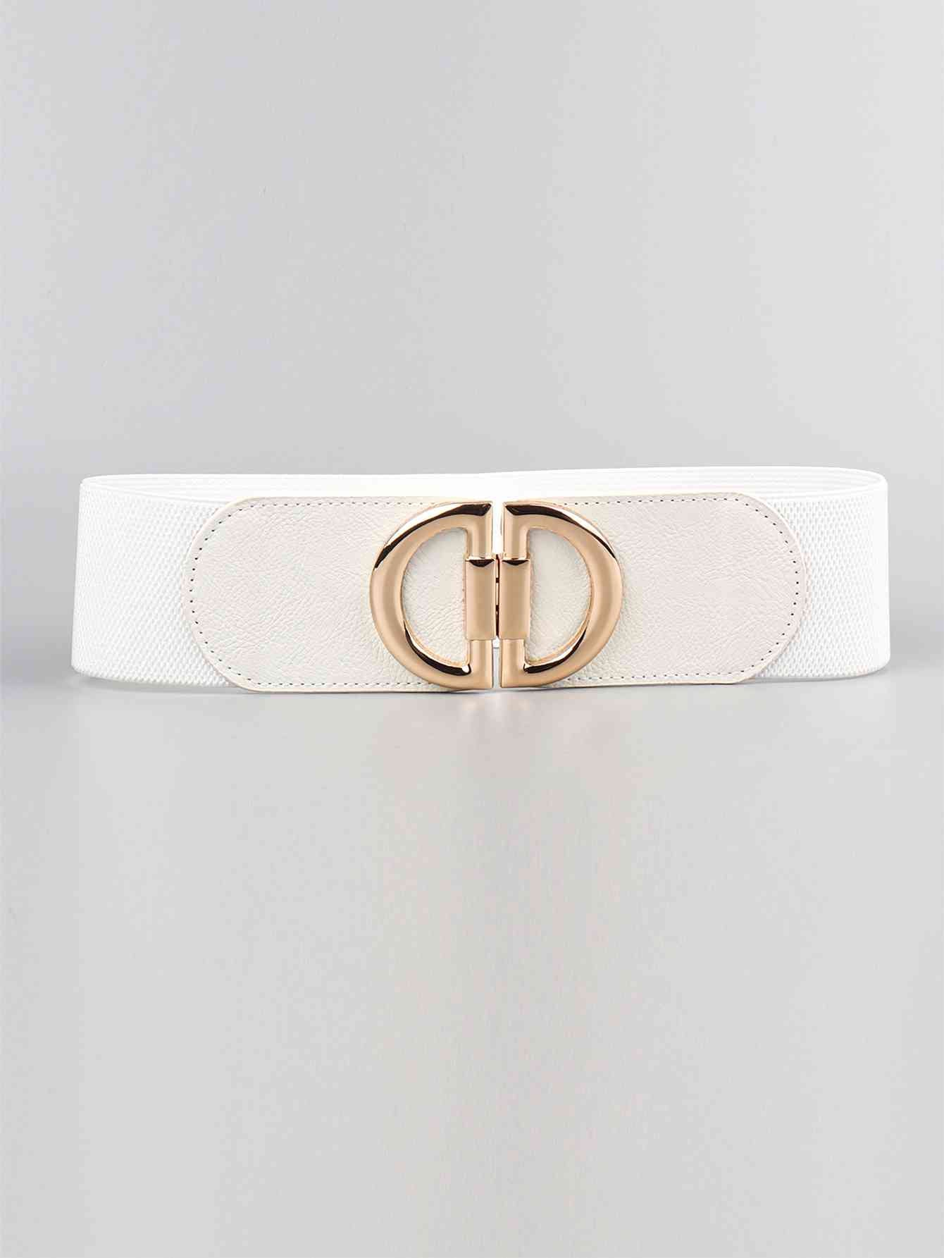 D Buckle Elastic Belt White One Size