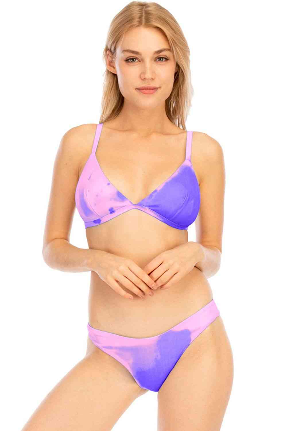 Tie-Dye Adjustable Strap Bikini Set Heliotrope Purple
