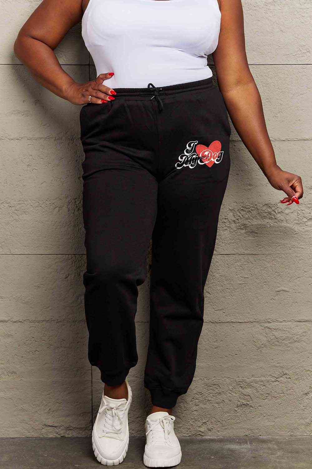 Simply Love Simply Love Full Size I LOVE MY DOG Graphic Joggers Black