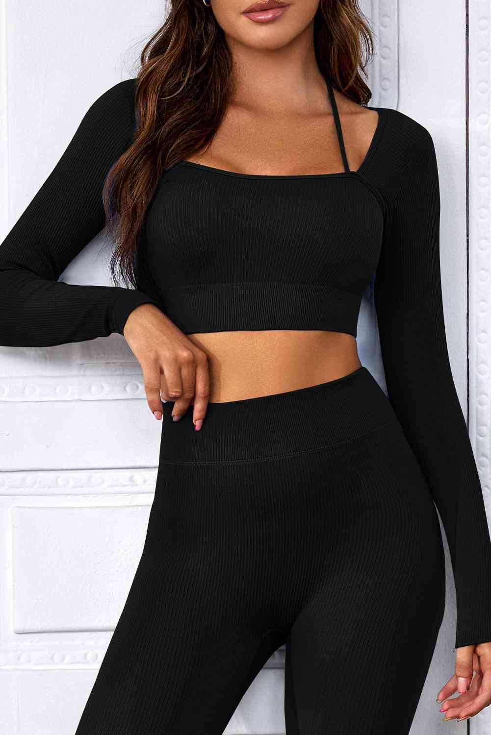 Long Sleeve Cropped Sports Top Black