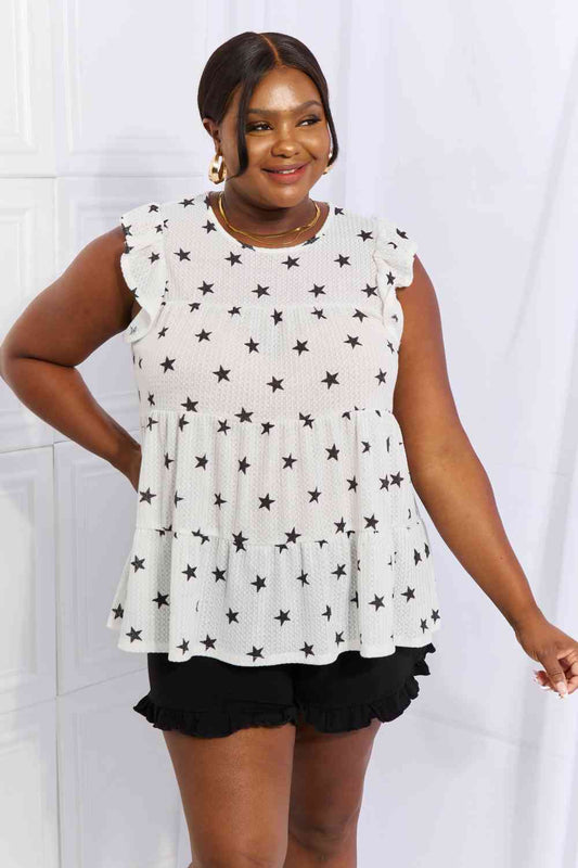 Heimish Shine Bright Full Size Butterfly Sleeve Star Print Top White