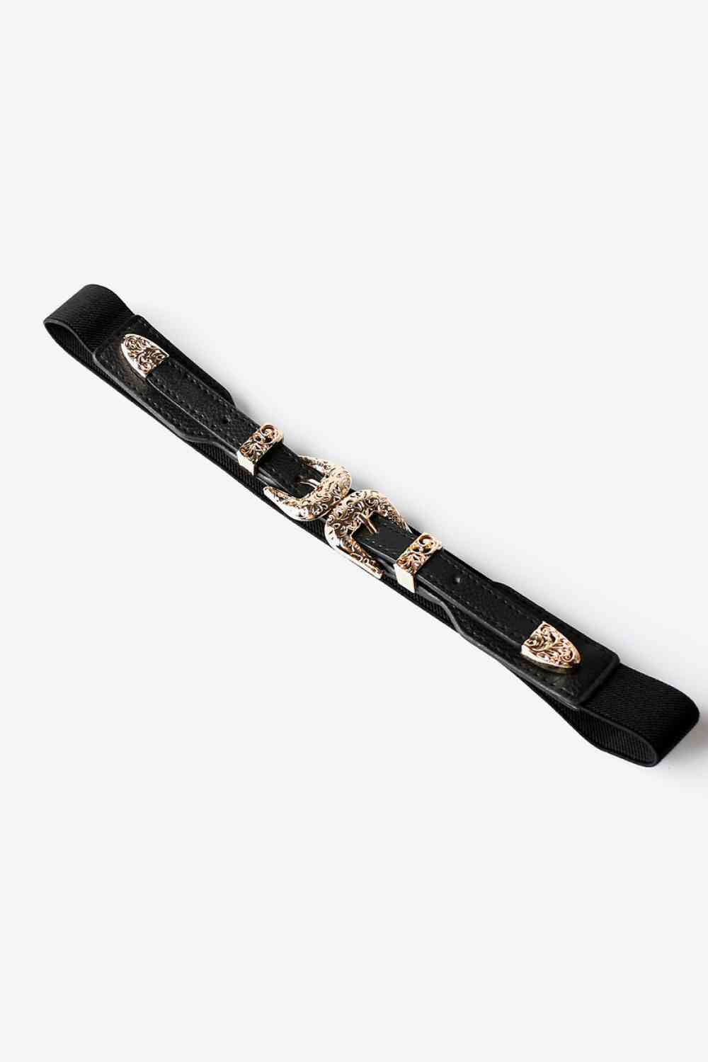 Double Buckle PU Leather Belt Black One Size