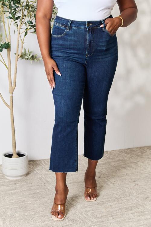 BAYEAS Full Size Raw Hem Straight Jeans Dark