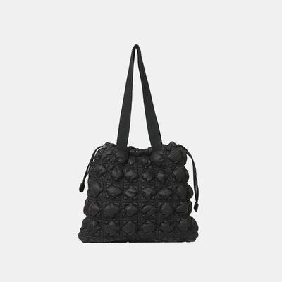 Drawstring Quilted Shoulder Bag Black One Size