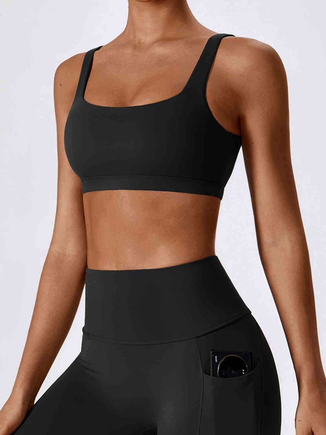 Square Neck Cropped Sports Tank Top Black