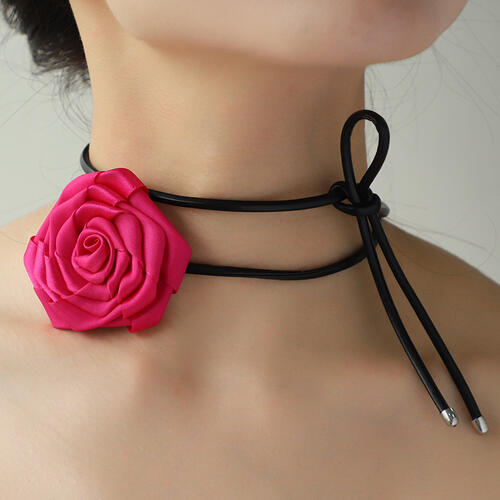 PU Leather Rope Rose Shape Necklace Deep Rose One Size