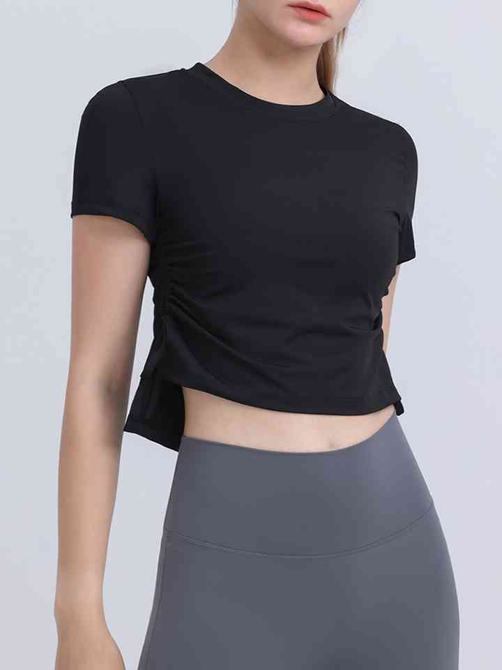 Round Neck Short Sleeve Active Top Black