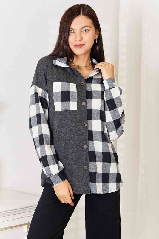 Heimish Solid Plaid Contrast Shacket Plaid