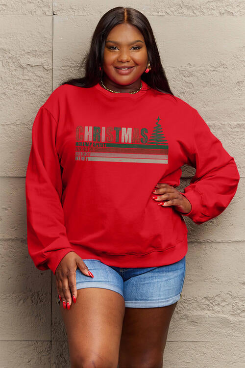 Simply Love Full Size CHRISTMAS Long Sleeve Sweatshirt Scarlet