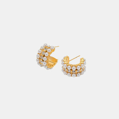 18K Gold-Plated Pearl C-Hoop Earrings Gold One Size