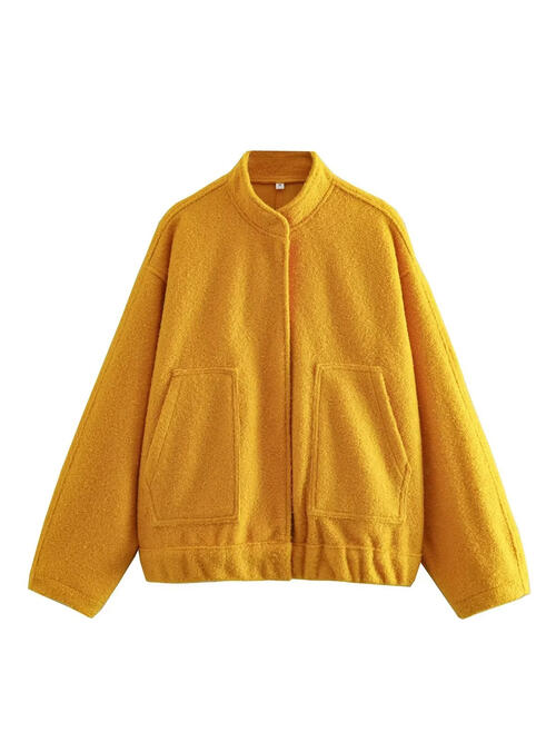 Snap Down Jacket with Pockets Mustard