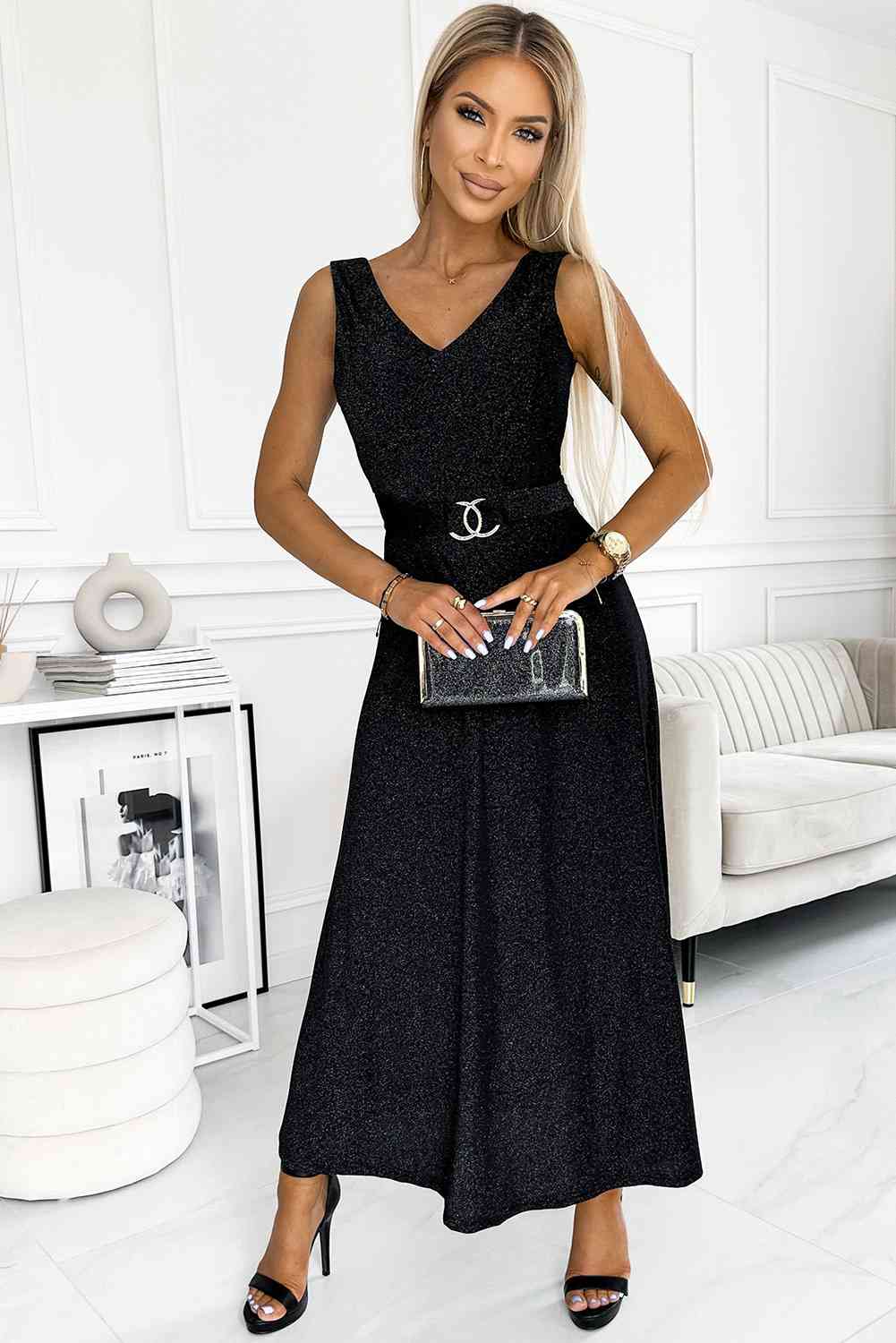 V-Neck Sleeveless Maxi Dress Black