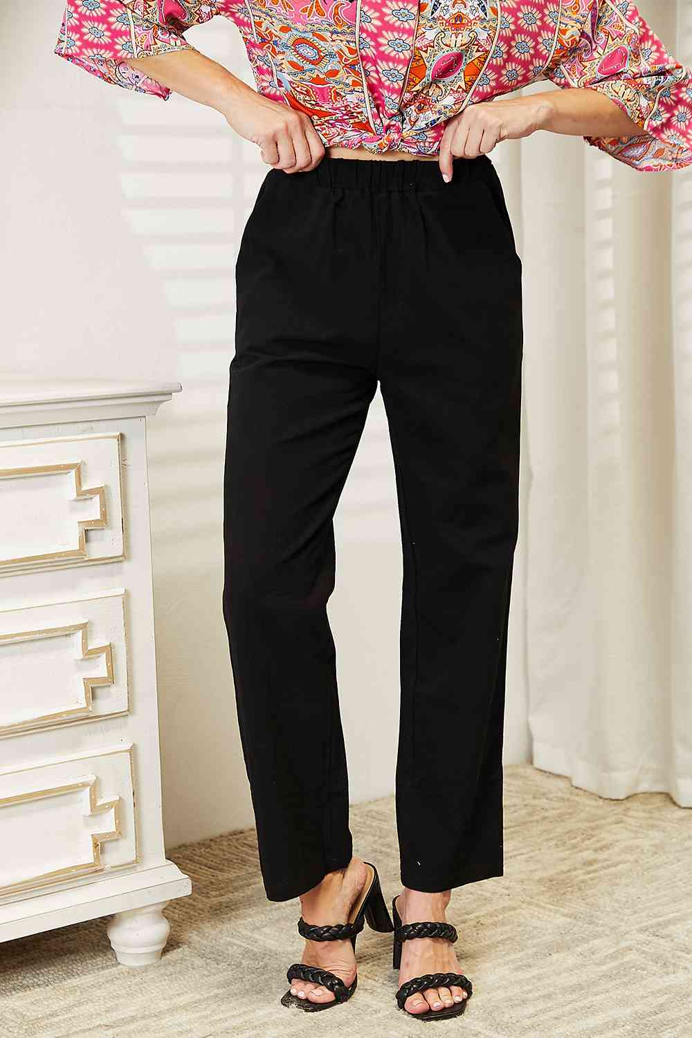 Double Take Pull-On Pants with Pockets Black