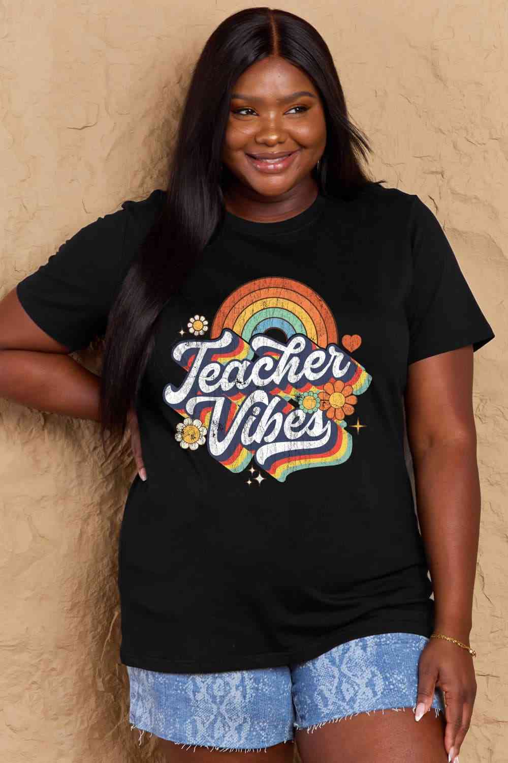 Simply Love Full Size TEACHER VIBES Graphic Cotton T-Shirt