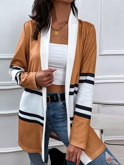 Color Block Open Front Cardigan Caramel