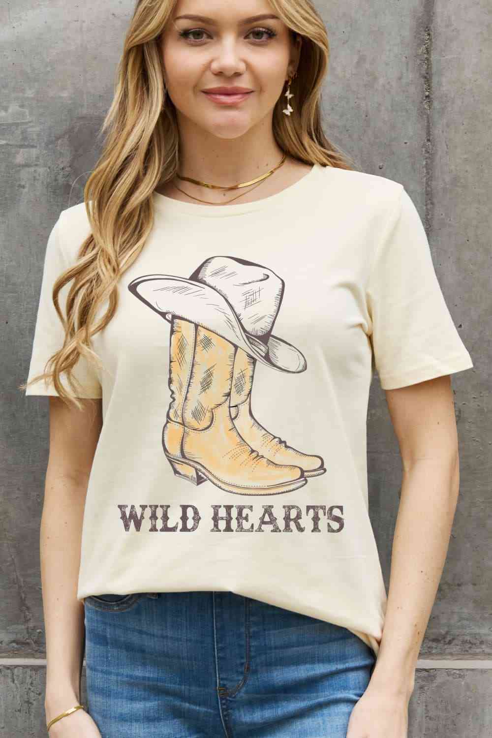 Simply Love Full Size WILD HEARTS Graphic Cotton Tee Ivory