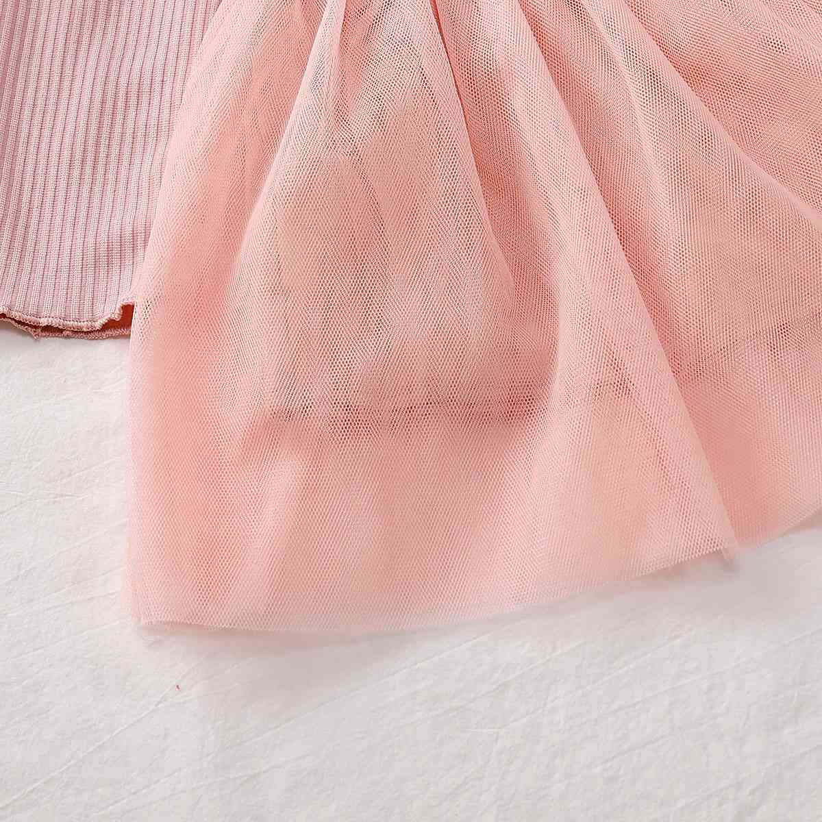 Girls Round Neck Ribbed Tulle Dress