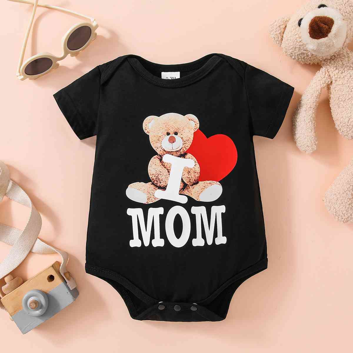 Baby Bear Graphic Short Sleeve Bodysuit Black