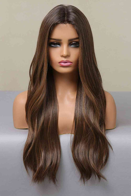 13*2" Lace Front Wigs Synthetic Long Wave 26" Heat Safe 150% Density Brown Balayage One Size