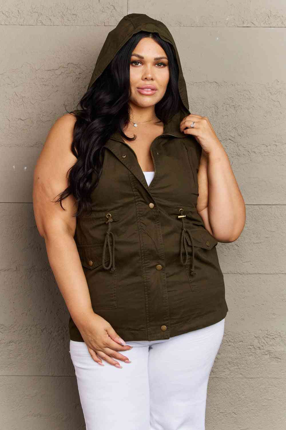 Zenana More To Come Full Size Military Hooded Vest