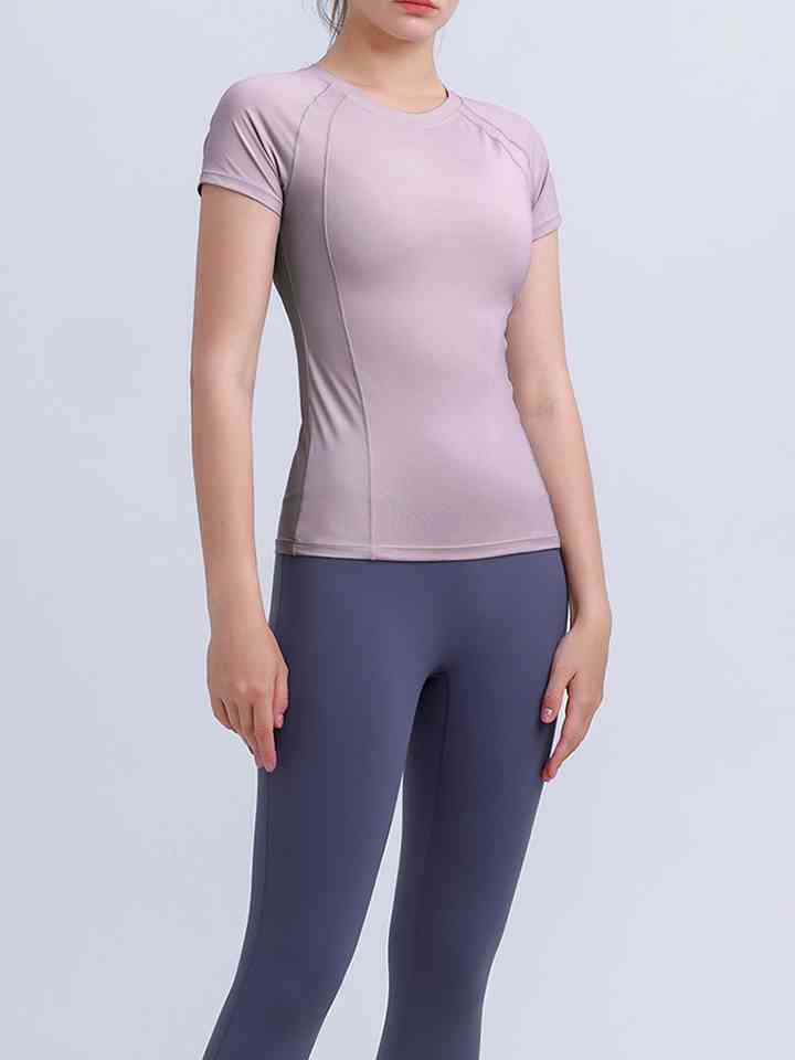 Round Neck Short Sleeve Active Top Lilac