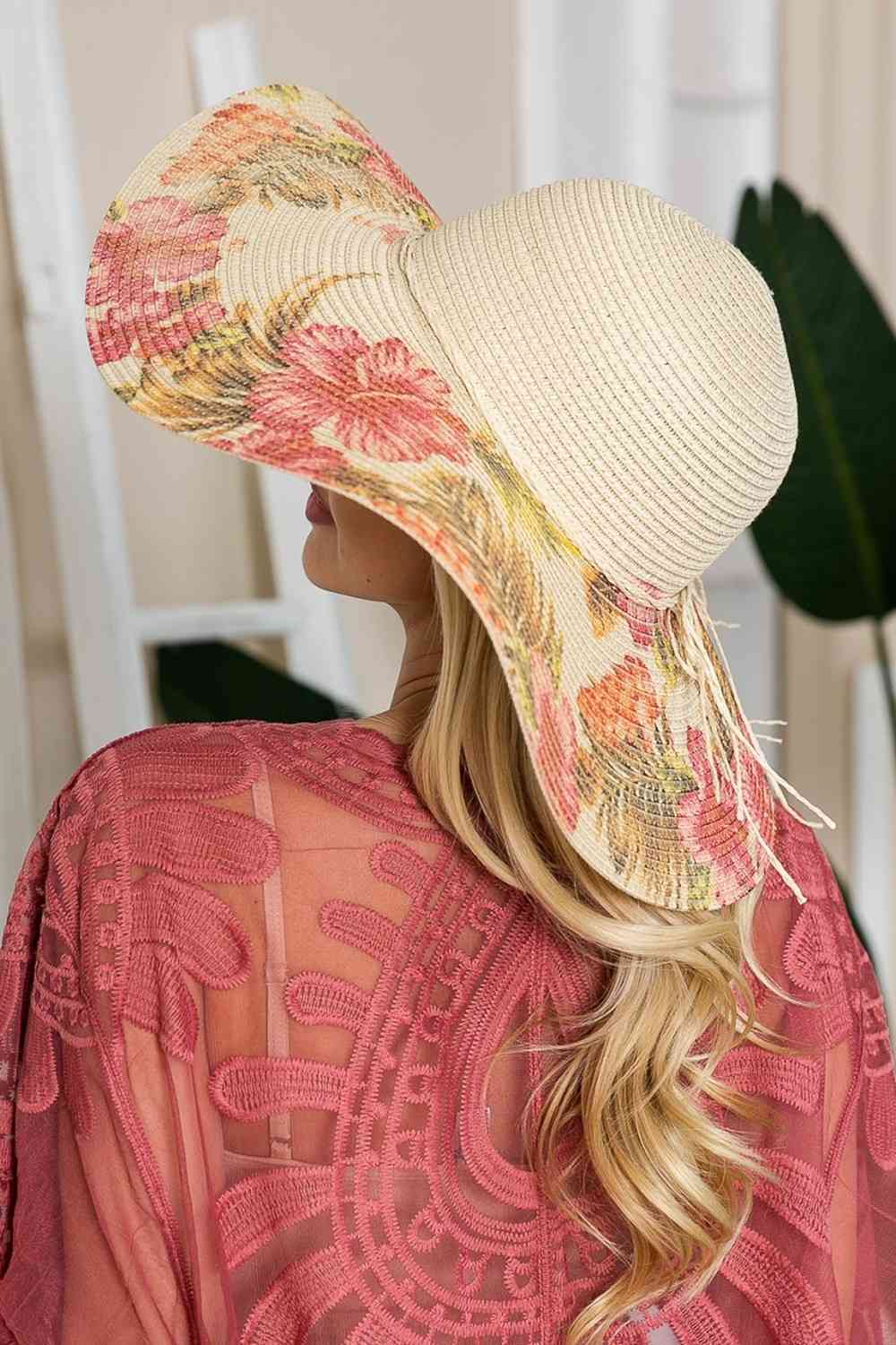 Justin Taylor Floral Bow Detail Sunhat Floral/Rose One Size