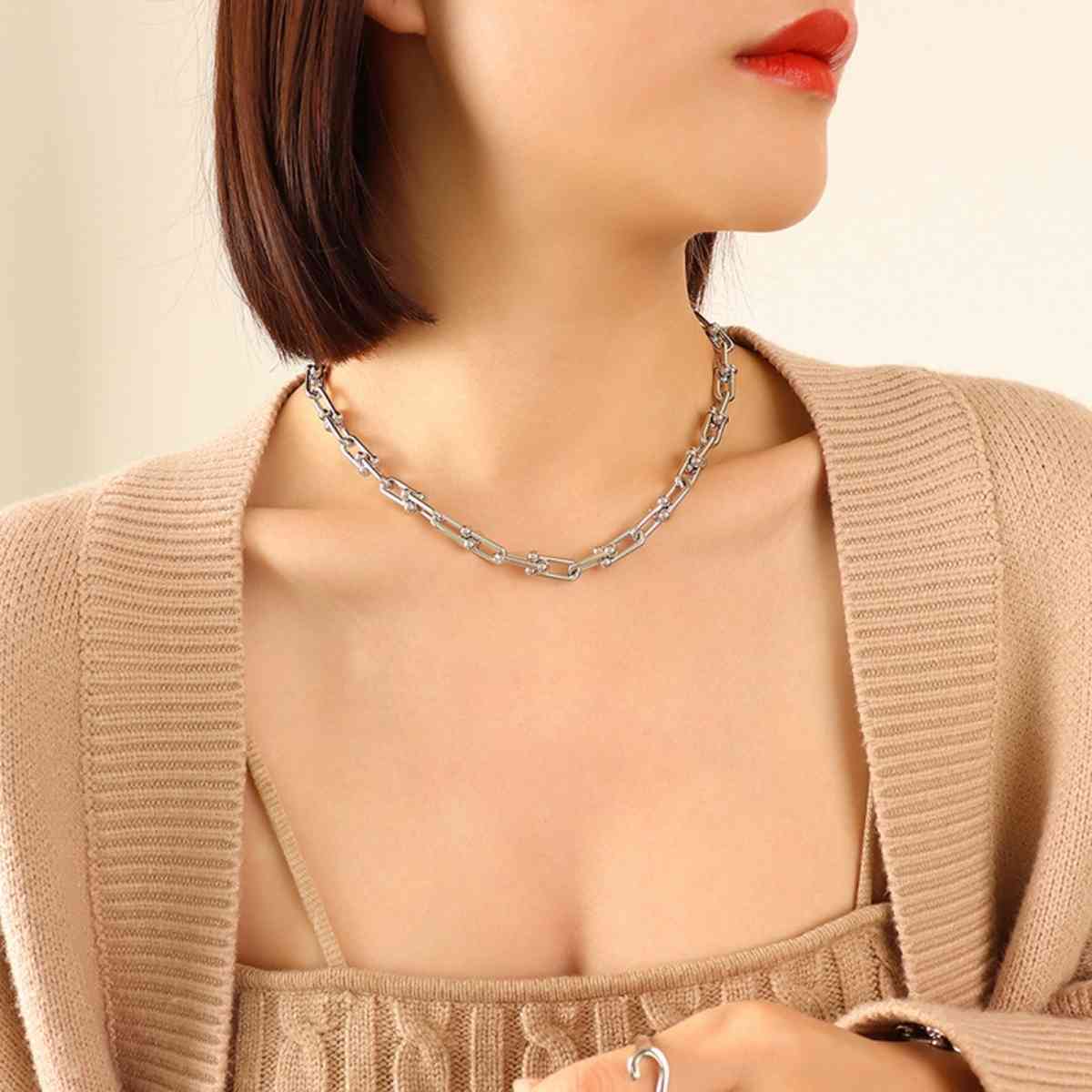 Chunky Chain Titanium Steel Necklace Silver One Size