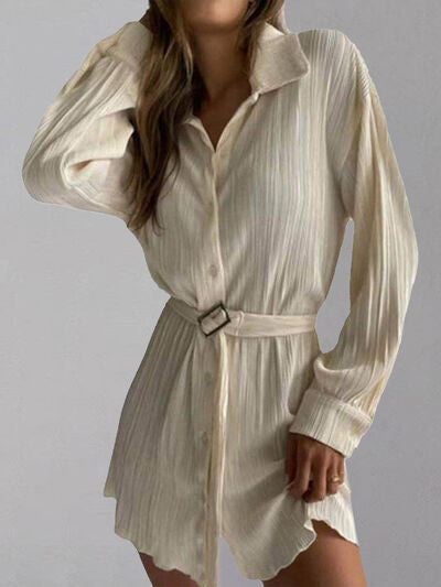 Button Up Dropped Shoulder Shirt Dress Sand