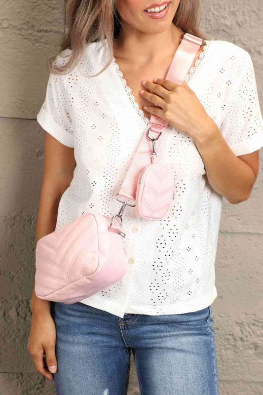 Adored PU Leather Shoulder Bag with Small Purse Blush Pink One Size