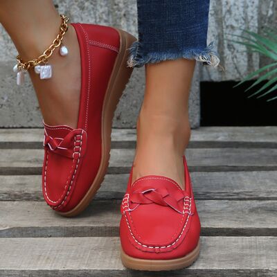 Weave Wedge Heeled Loafers Deep Red