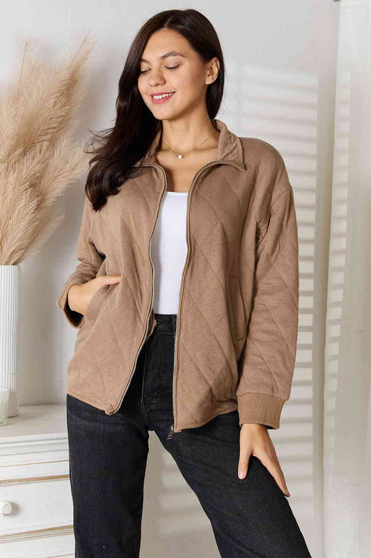 Heimish Full Size Zip-Up Jacket with Pockets Mocha