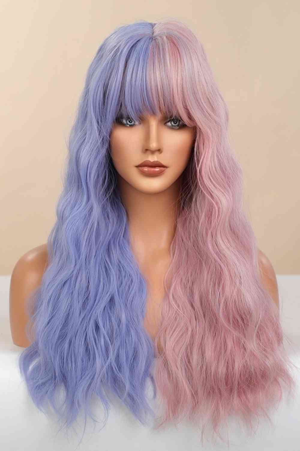 13*1" Full-Machine Wigs Synthetic Long Wave 26" in Blue/Pink Split Dye Blue/Pink Split Dye One Size