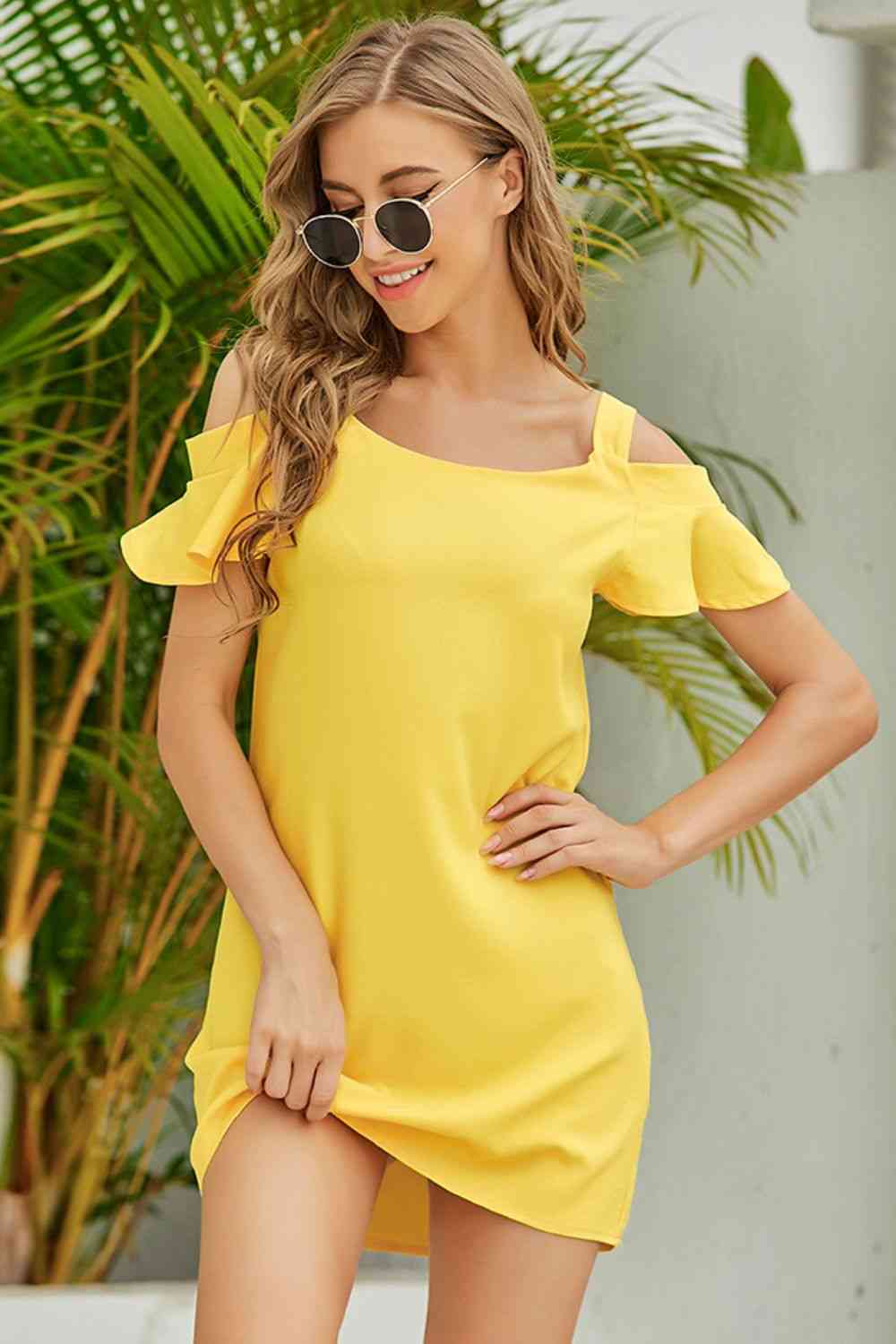 Cold-Shoulder Mini Dress Banana Yellow