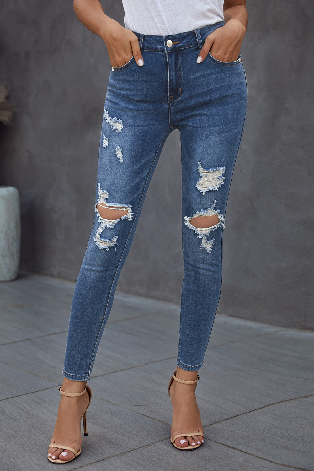 Baeful Vintage Skinny Ripped Jeans Blue