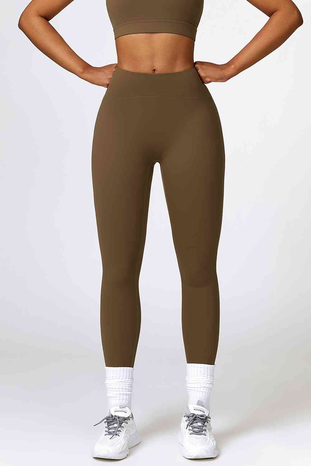 Breathable Wide Waistband Active Leggings Olive Brown