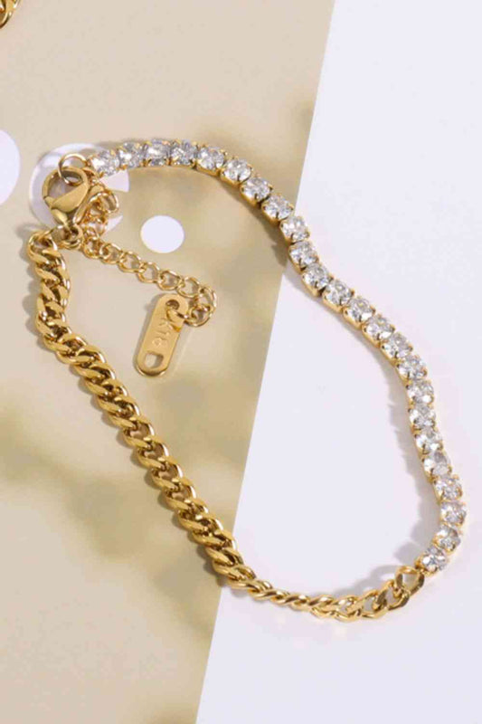Inlaid Zircon Stainless Steel Bracelet Gold One Size