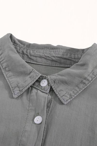 Pocketed Button Up Collared Neck Denim Top