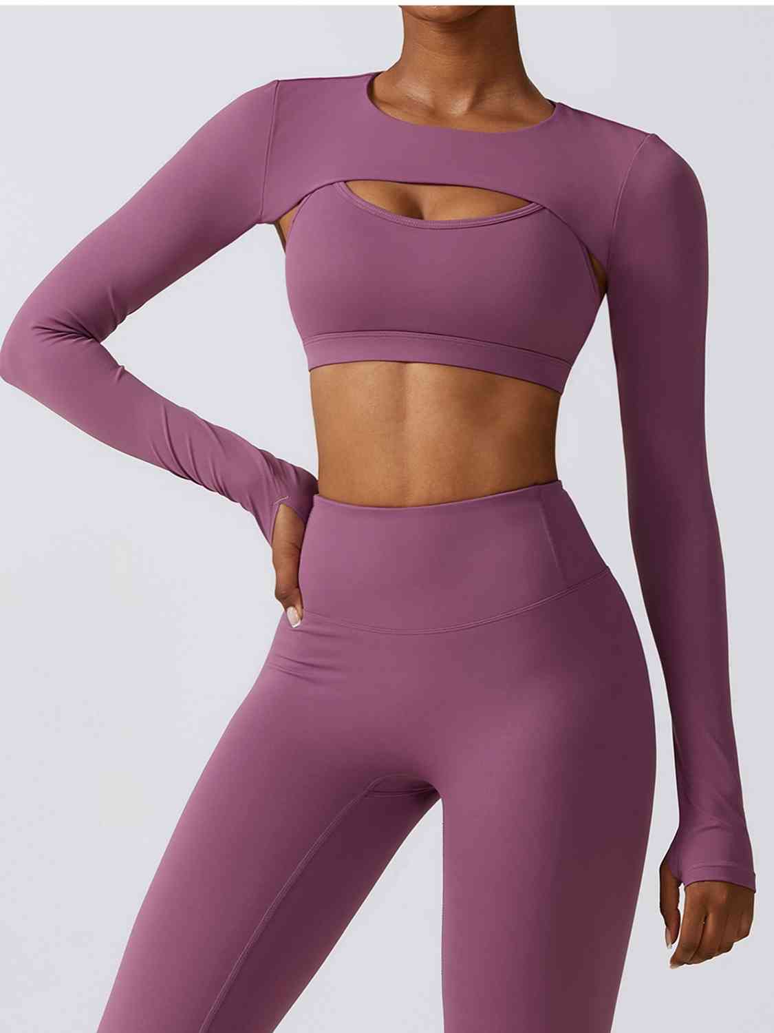 Cropped Cutout Long Sleeve Sports Top Fuchsia