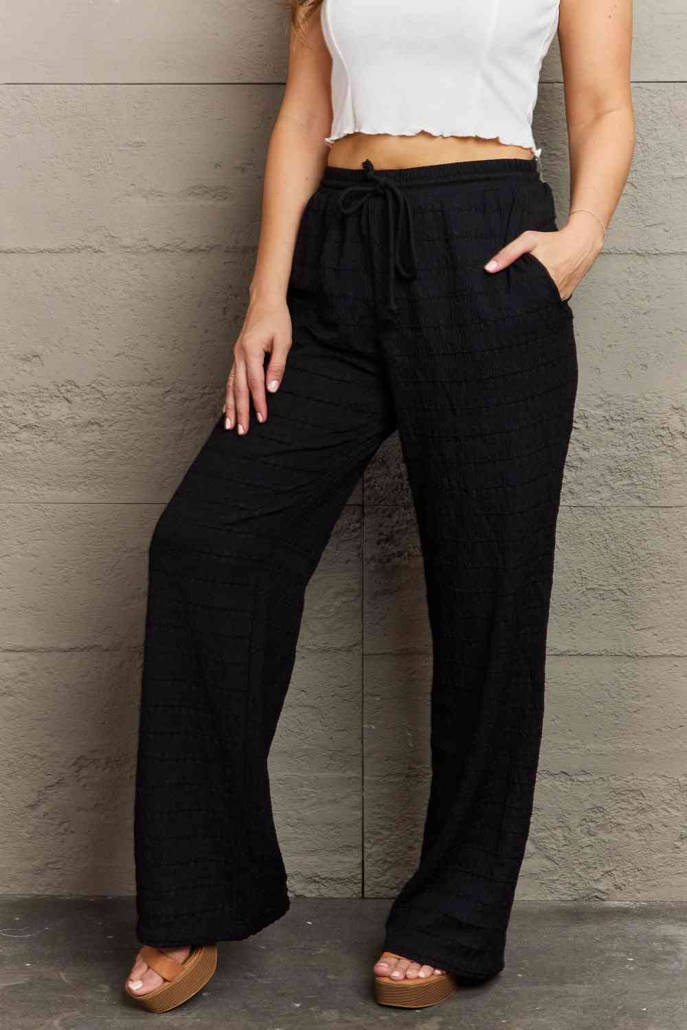 GeeGee Dainty Delights Textured High Waisted Pant in Black Black