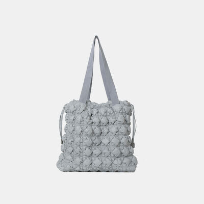 Drawstring Quilted Shoulder Bag Heather Gray One Size