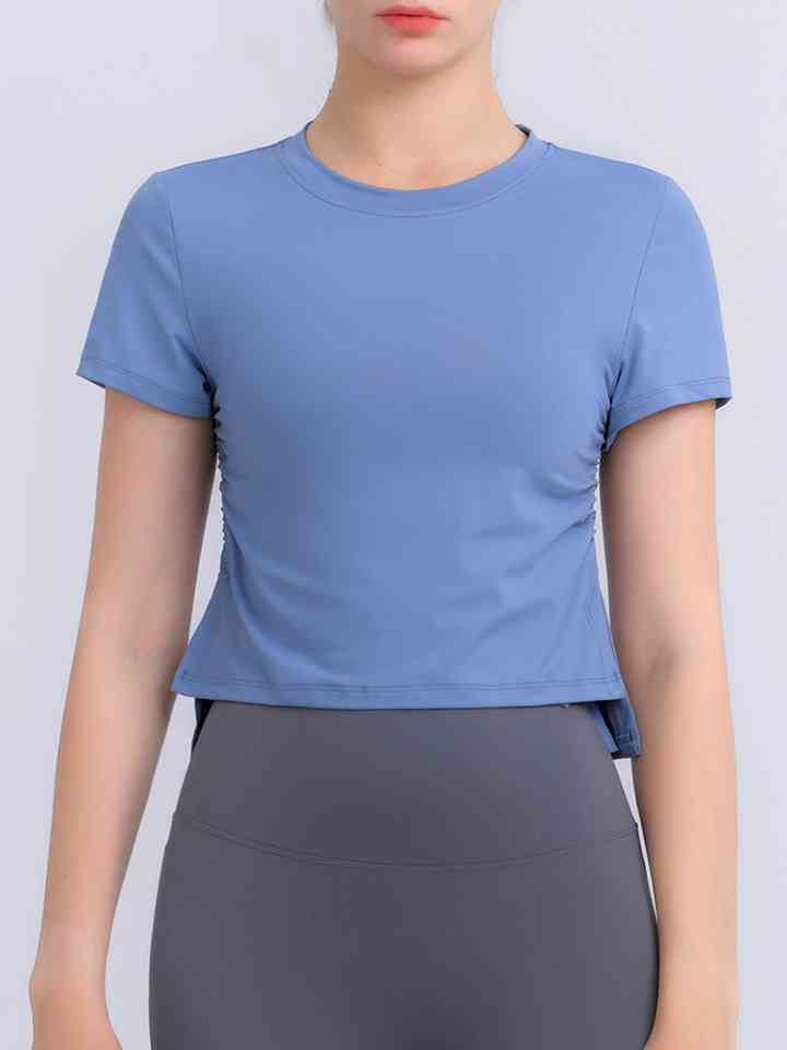 Round Neck Short Sleeve Active Top Dusty Blue