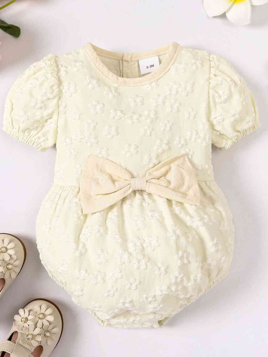 Baby Girl Floral Bow Detail Round Neck Bodysuit Beige