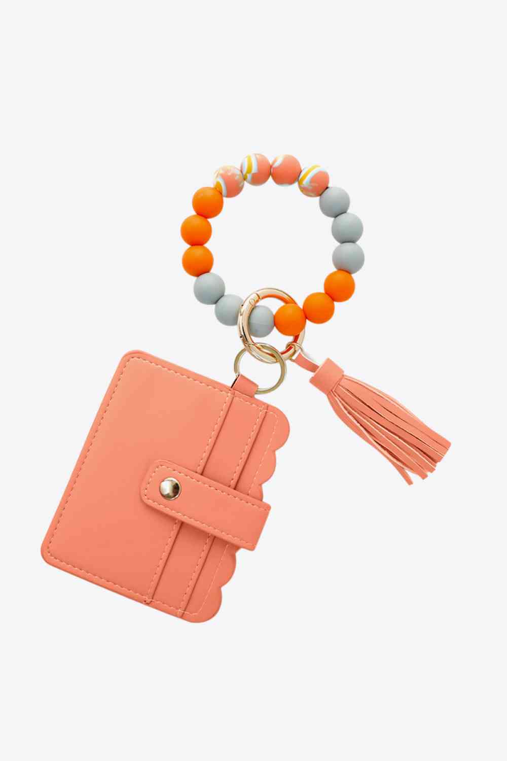 Beaded Tassel Keychain with Wallet Coral One Size