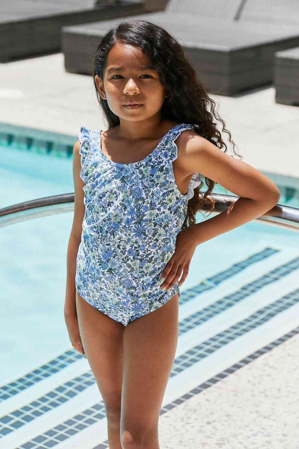 Marina West Swim Bring Me Flowers V-Neck One Piece Swimsuit In Thistle Blue Floral