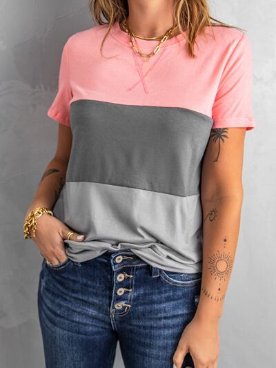 Color Block Round Neck T-Shirt Charcoal