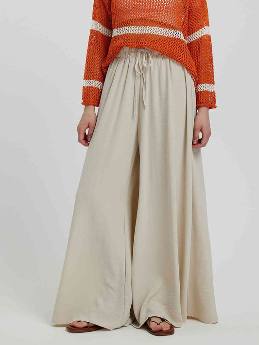 Drawstring Wide Leg Pants Cream