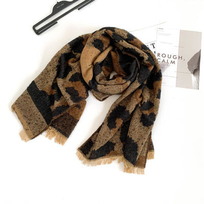 Leopard Raw Hem Polyester Scarf Leopard One Size