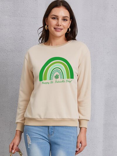 HAPPY ST. PATRICK'S DAY Round Neck Sweatshirt Khaki